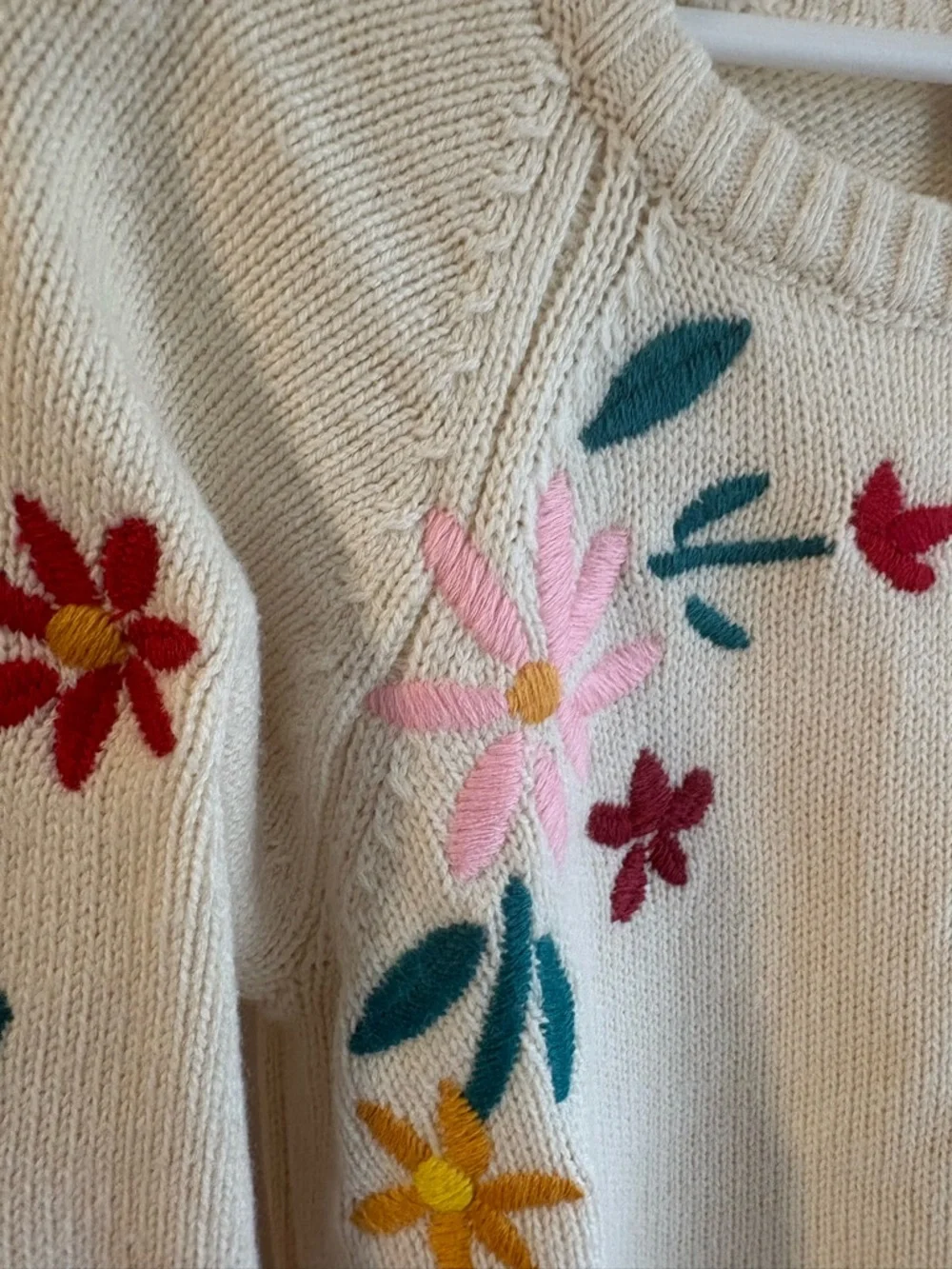 Hanna Anderson Storyteller Merino Wool Blend Sweater Dress Floral Cream Size 5